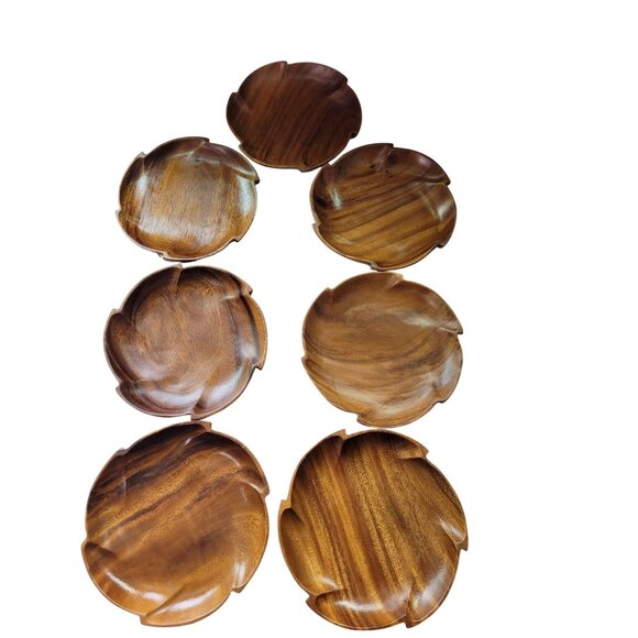 Handcrafted MCM Wood Decorative Serving Plates Set Of 10 Rustic Kitchen Dining A - Picture 4 of 7